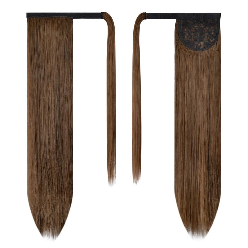 BARSDAR Straight Wrap Ponytail Extension - 26 Inch Long Straight Wrap Around Ponytails for Women, Clip in Ponytail Hair Extensions Synthetic Brown Pony Tails Hairpieces - Dark Brown & Auburn - Image 2